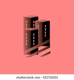 Logo three apartment buildings. Pink background. Vector