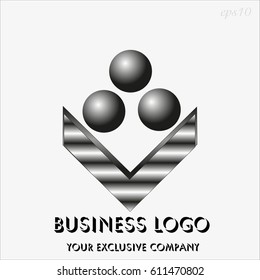 Logo three black sphere
Drawing business emblem style geometry metal painted image of a flower from iron or silver text stock vector illustration