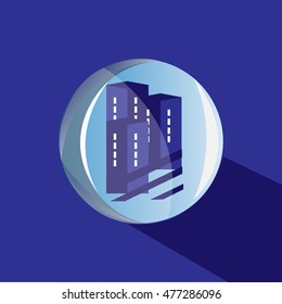  Logo three blue house in a round glass bowl. Vector