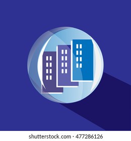  Logo three blue house in a round glass bowl. Vector