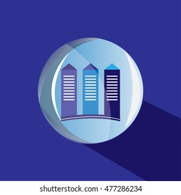  Logo three blue house in a round glass bowl. Vector