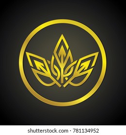 logo of three golden leaves inside the vector design circle