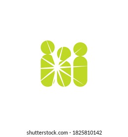 the logo of three human figures letter i with bright light bursting between them