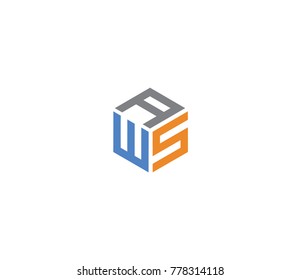 Logo with three letters AWS. hexagon logo