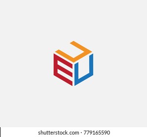 Logo with three letters UEU. hexagon logo