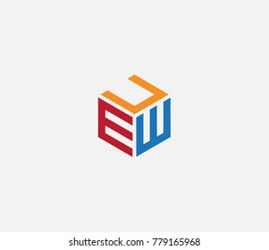 Logo with three letters UEW. hexagon logo