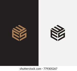 Logo with three letters WES. hexagon logo