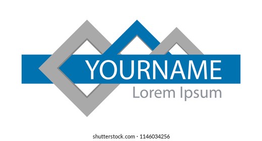 Logo with three part abstract elements. Blue geometric frame. Vector illustration.