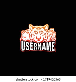 The logo of the tiger, horse and panda e-sport team on the black background.