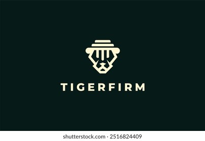 Logo tiger or panther head Pillar law, justice and judge. Lawyer, law firm, justice. Editable file