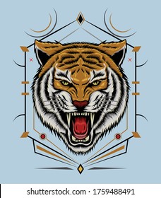 Vector de tigre con logotipo. Ilustración de la cabeza del tigre. diseño para camisetas, mascota, equipo de logotipo, deporte, impresión de metal, arte mural, pegatina