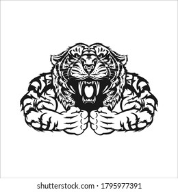 Logo tigre emblema modello mascotte simbolo per business o camicia design. Elemento di design vettoriale vintage, Artistico silhouette vettoriale tigre in salto. Idea creativa icona di animali selvati