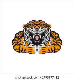 Logo tigre emblema modello mascotte simbolo per business o camicia design. Elemento di design vettoriale vintage, Artistico silhouette vettoriale tigre in salto. Idea creativa icona di animali selvati