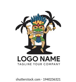 Logo Tiki Tribal Wooden Mask Hawaiian Stock Vector (Royalty Free ...