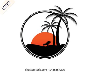 Logo for time to travel in a holiday and summer concept. Black color style.