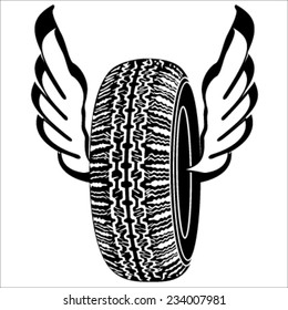 Logo tire with wings for road transport