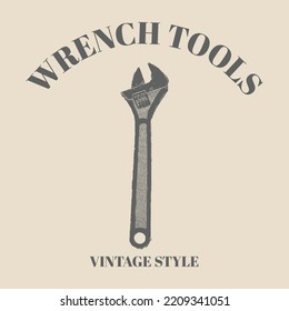 Logo-Tools, Vektorschlüssel handgezeichnet mit Retro-Vintage-Stil. Spanner Logo Design Element. Schlüsselwerkzeug einzeln auf cremefarbenem Hintergrund - Design
