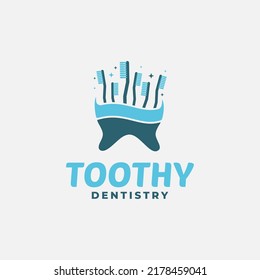 Logo with a tooth icon as a toothbrush holder