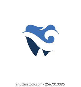 logo of a tooth with a wave design, combining dental and oceanic elements