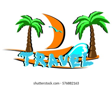 Logo tourism. Island with palm trees tropical