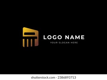 Logo Trapezoid Pillar Law Firm Gold, Modern Minimalist Trapezoid Luxury Logo Design. Editable File