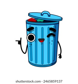 logo papelera de dibujos animados de carácter. signo verde, mascota linda, abono de alimentos logo papelera símbolo de carácter. símbolo aislado Ilustración vectorial