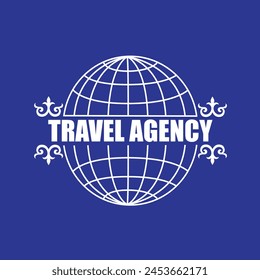 logo for a travel agency globe meridians, globe and name, ornament