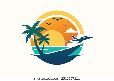 Logo para una agencia de viajes Sea Beach Sunset Plano