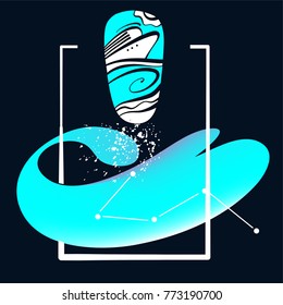 Logo for travel agency, tour bureau. Time to travel. Silhouette of stylized cruise liner with abstract sign. Template concept image for banner, poster, flyer
