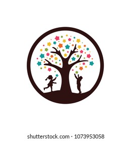 Logo Tree, Child and Star Design Template. Vector illustration
