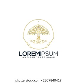 Logo Tree Design Premium Vector Template. Root Of The Tree logo illustration. Vector silhouette of a leaf.