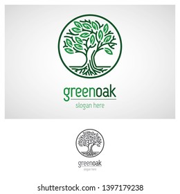 logo of tree design with roots in circle lines - Vector.