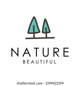 Logo tree. Eco nature wood trees stylized emblems or badges vector collection