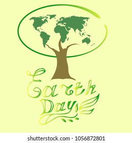 Logo tree, globe, nature. Lettering. Vector Earth Day