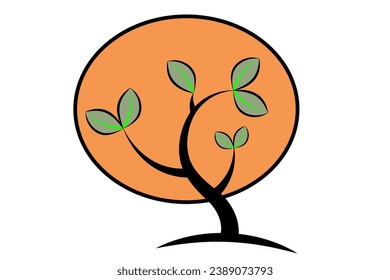 árbol del logo con verde sobre el fondo de un óvalo naranja