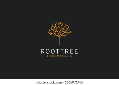 Logo for a tree with many branches. Modern brand line art icon for inverted roots