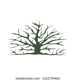 Logo of tree roots. Without leaves. Tree root, bushes, thorns, weeds. The image of nature, the tree of life. The design of the emblem is the root of the tree. Ecology.