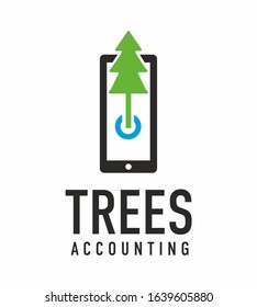 Logo tree in a smartphone. Theme of ecology and digitalization