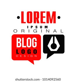 Logo for trendy internet profession blogger or vlogger. Online video channel emblem with red-black speech bubbles. Creative vector icon with place for text