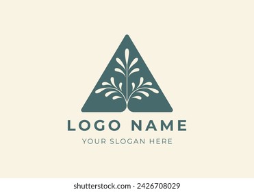 Logo Dreieck mit Blatt. Natur, Botanisches, modernes, minimalistisches Logo-Design. Editierbare Farbe