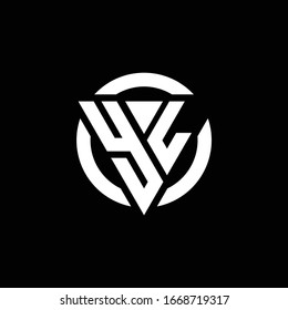 Logo with triangle shape and circle rounded design template isolated on black background