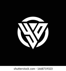Logo with triangle shape and circle rounded design template isolated on black background