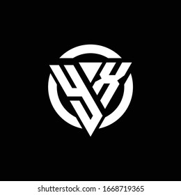 Logo with triangle shape and circle rounded design template isolated on black background