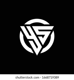 Logo with triangle shape and circle rounded design template isolated on black background