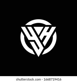 Logo with triangle shape and circle rounded design template isolated on black background