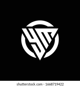 Logo with triangle shape and circle rounded design template isolated on black background