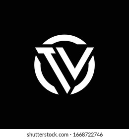 Logo with triangle shape and circle rounded design template isolated on black background