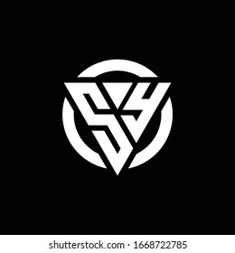 Logo with triangle shape and circle rounded design template isolated on black background