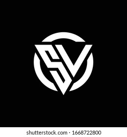 Logo with triangle shape and circle rounded design template isolated on black background