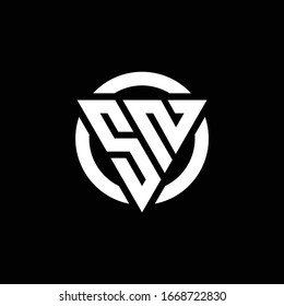 Logo with triangle shape and circle rounded design template isolated on black background